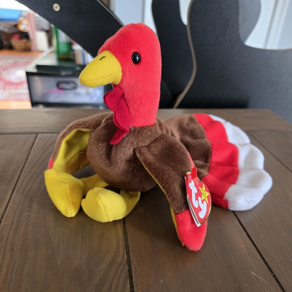 Vintage 1996 TY Beanie Babies Gobbles Turkey Plush With PVC Pellets